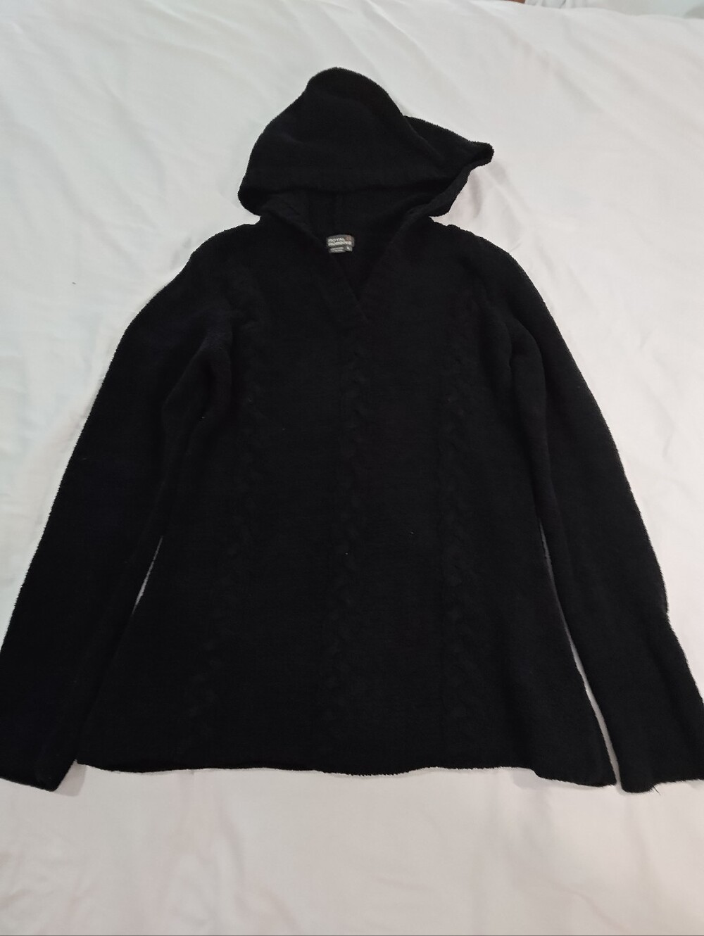 Royal Robbins Black Hooded V-Neck Sweater, Size L
